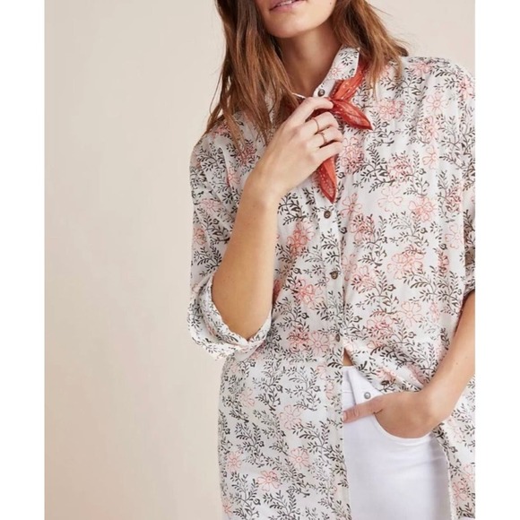 Anthropologie Button Front Floral Embroidered Semi-Sheer Top Size XS/S - Picture 11 of 11